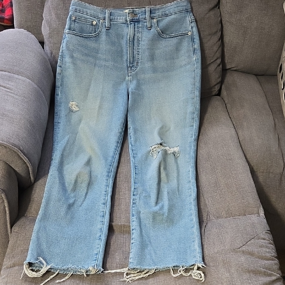 Madewell Light Wash Frayed-Hem Wide-Leg Jeans